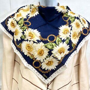 New Tag On Celine Paris, Cotton/Silk Mini Scarf 19" blue white green Floral (39)